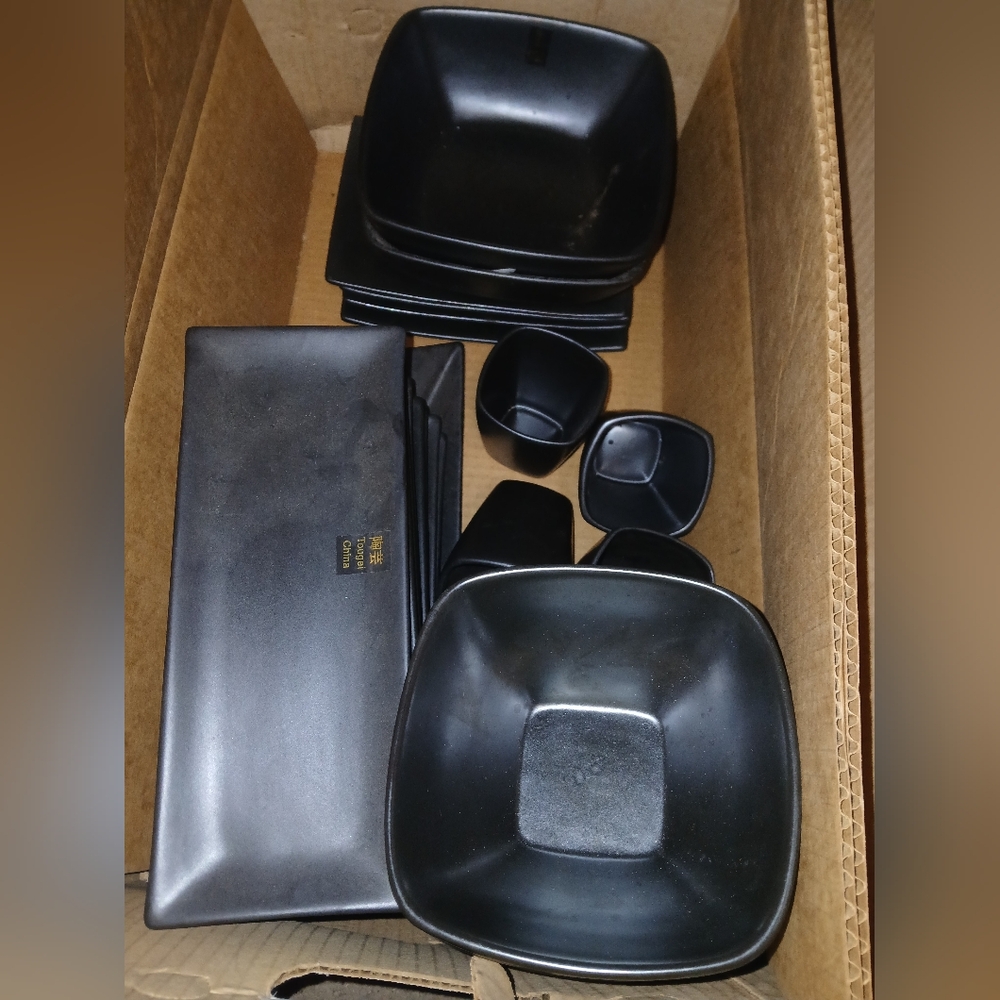 Matte Black Ceramic Dinnerware Set - Modern Minimalistall All NWT Large Lot